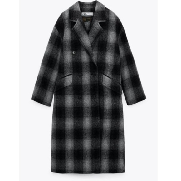 ZARA × Manteco 100% Wool Menswear Grey Black Plaid Long Coat. M NWT Blogger FAVE - Picture 11 of 15